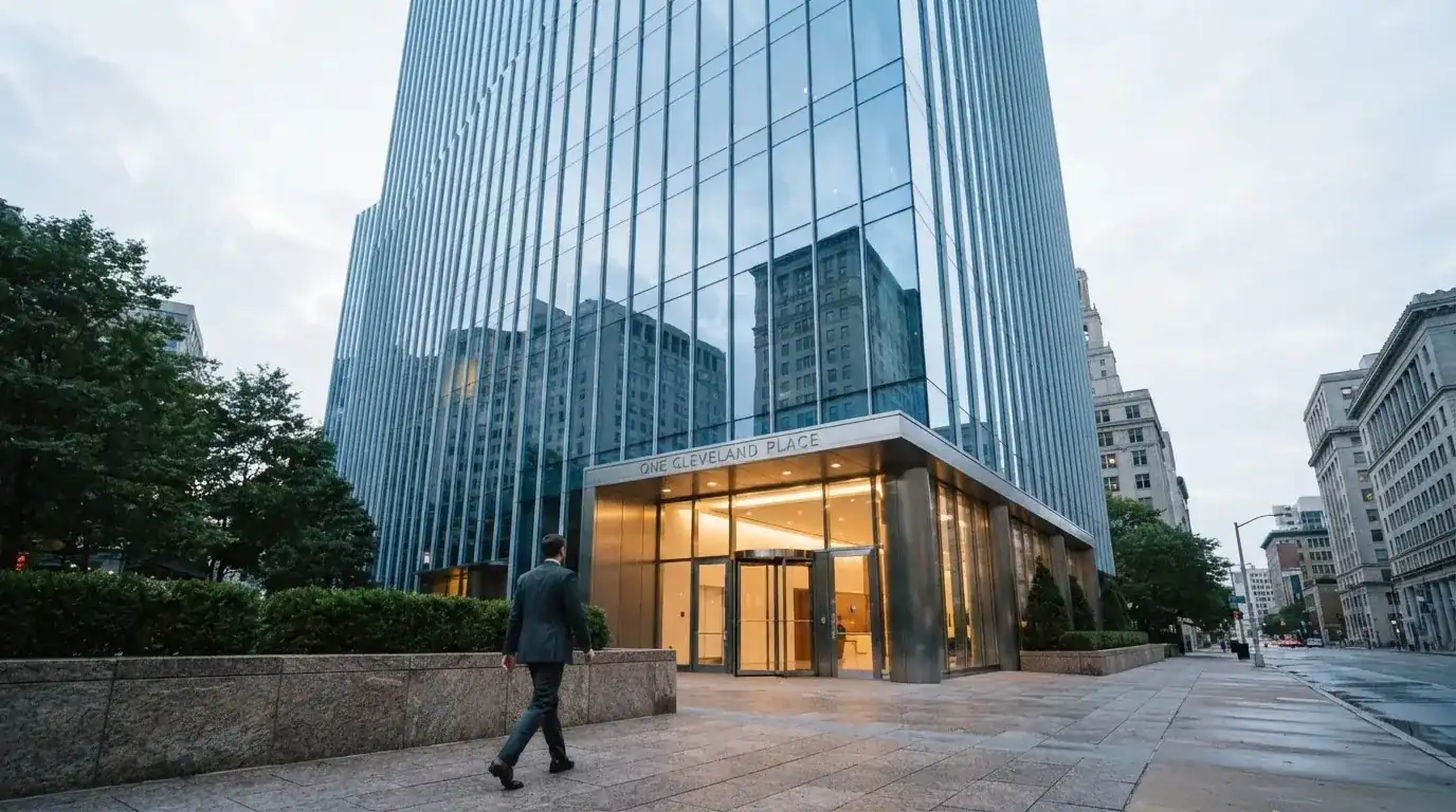 Fotografía de un edificio de oficinas corporativas con fachada de cristal, simbolizando la regulación y la supervisión del sector del juego.